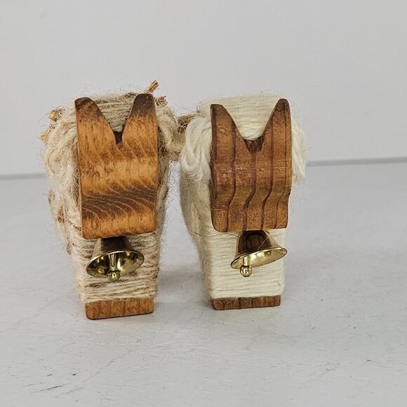 With Joy Inc Vintage Wooden Sheep Goat Figurines With Yarn Wrapping & Bells - Picture 2 of 8